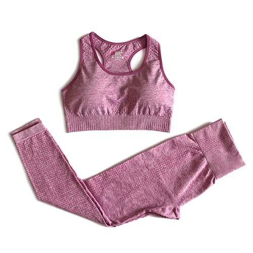 Женский бесшовный комплект для йоги, одежда для фитнеса, леггинсы с высокой талией+ мягкий спортивный пуш-ап бюстгальтер, спортивная одежда для бега, спортивный костюм - Цвет: pink