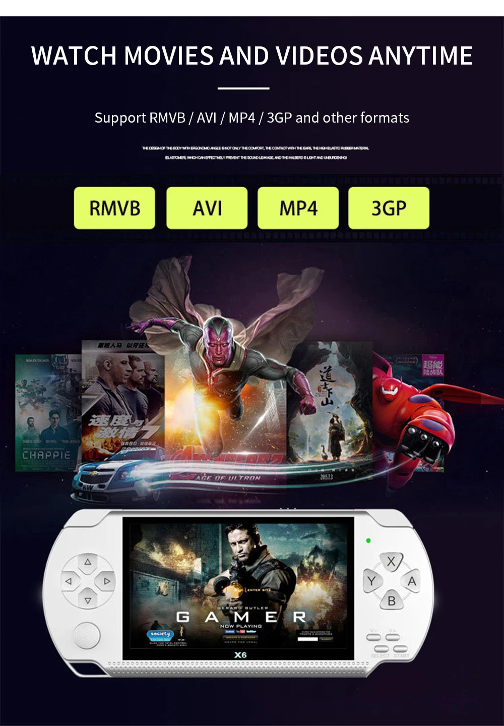 Видео игровая консоль X6 плеер для psp игры ручной Ретро игры 4,3 дюймов экран Mp4 плеер Игры Поддержка камеры/видео/электронной книги