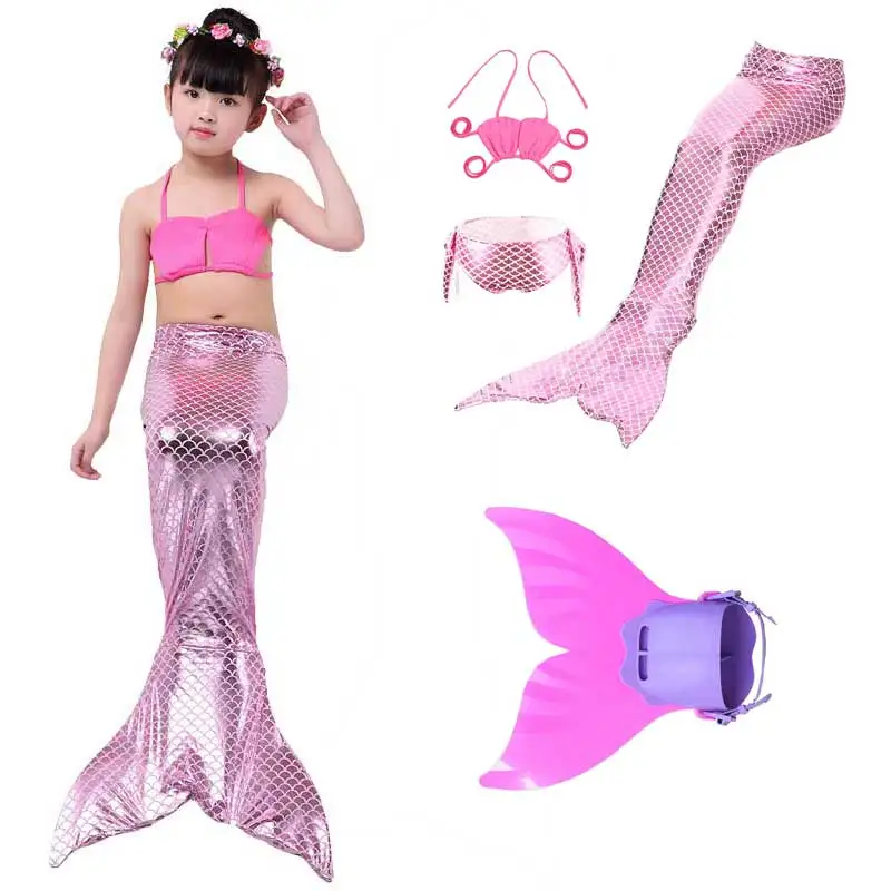 4 Item Set 5 Русалка с рыбьей чешуей для девочек детский купальник бикини с закрытой подошвой хвост русалки Блестящий плавник девушки купальники Косплей Костюм подарок - Цвет: 4 Item Set 5