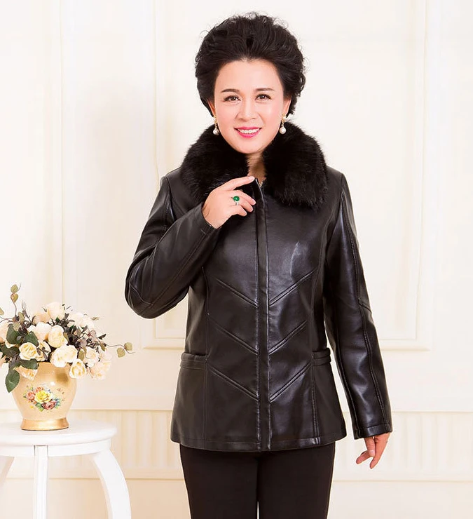 Модное пальто из искусственной кожи для мамы, Женская XL-6XL, большие размеры, черная, красная куртка из искусственной кожи, осенне-зимняя новая куртка с отворотом для отдыха, толстое пальто LR460