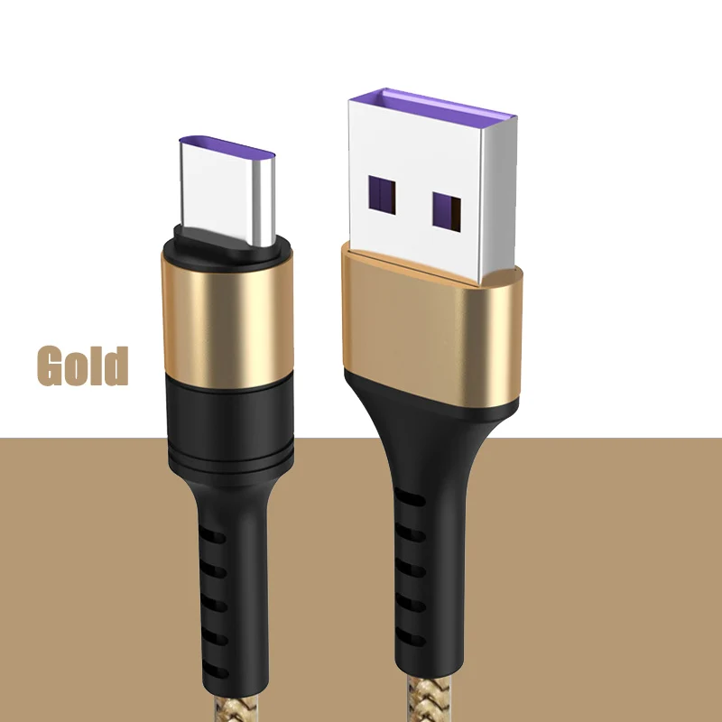5А usb type C кабель для huawei P30 P20 Lite Xiaomi Mi 9 Quick Charge 3,0 usb type C зарядный кабель для samsung S8 S10 9 - Цвет: Nylon Gold