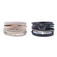 2 шт модный Многослойный кожаный браслет с магнитной застежкой ручной работы браслет для браслета ювелирные изделия подарок бежевый и черный