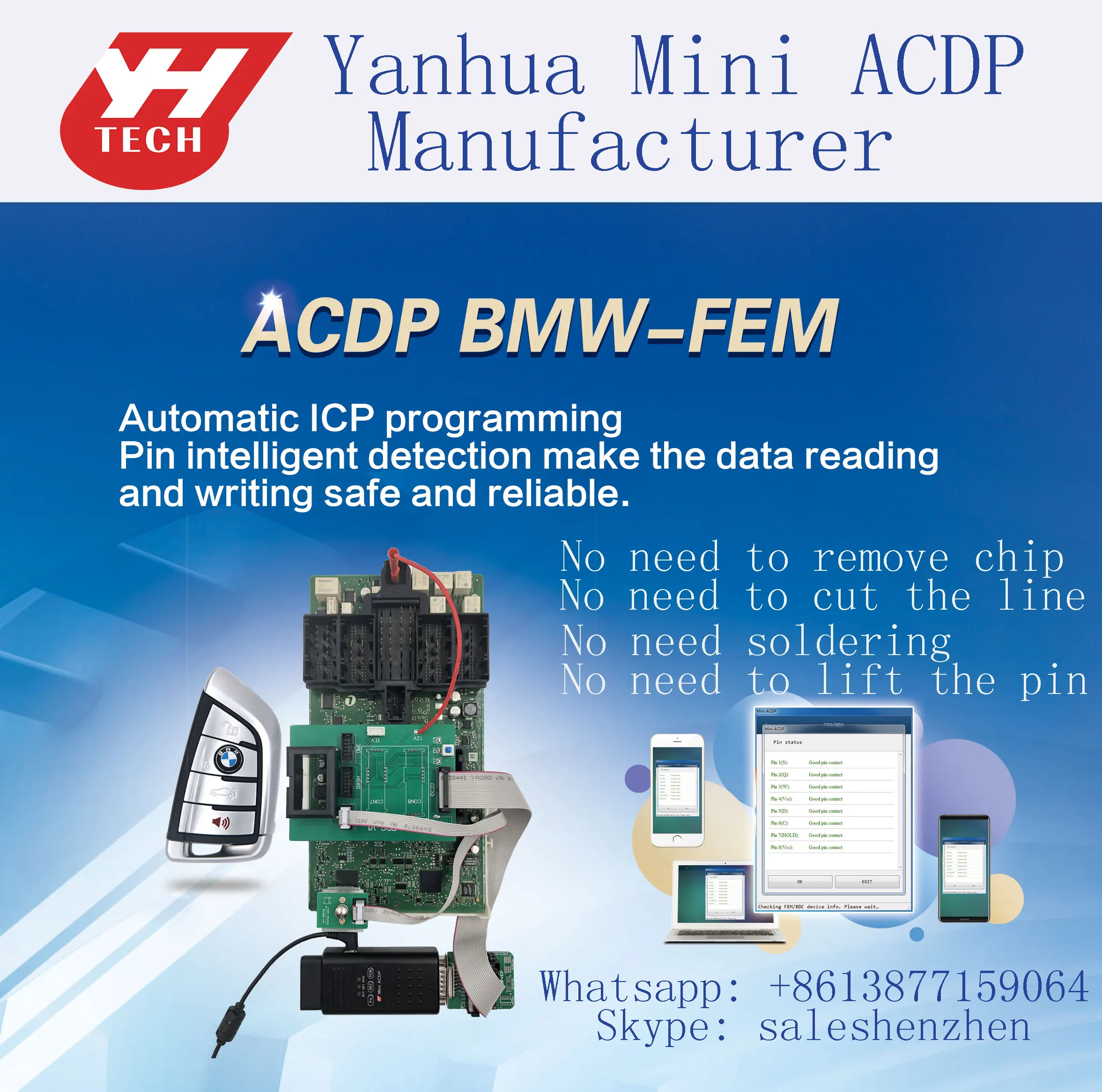 Yanhua Mini ACDP 12 модулей для BMW CAS FEM Land Rover KVM Porsche BCMMB91F Fit, KIA, Sonata 9, MQB, EGS VOLVO программирование ключей