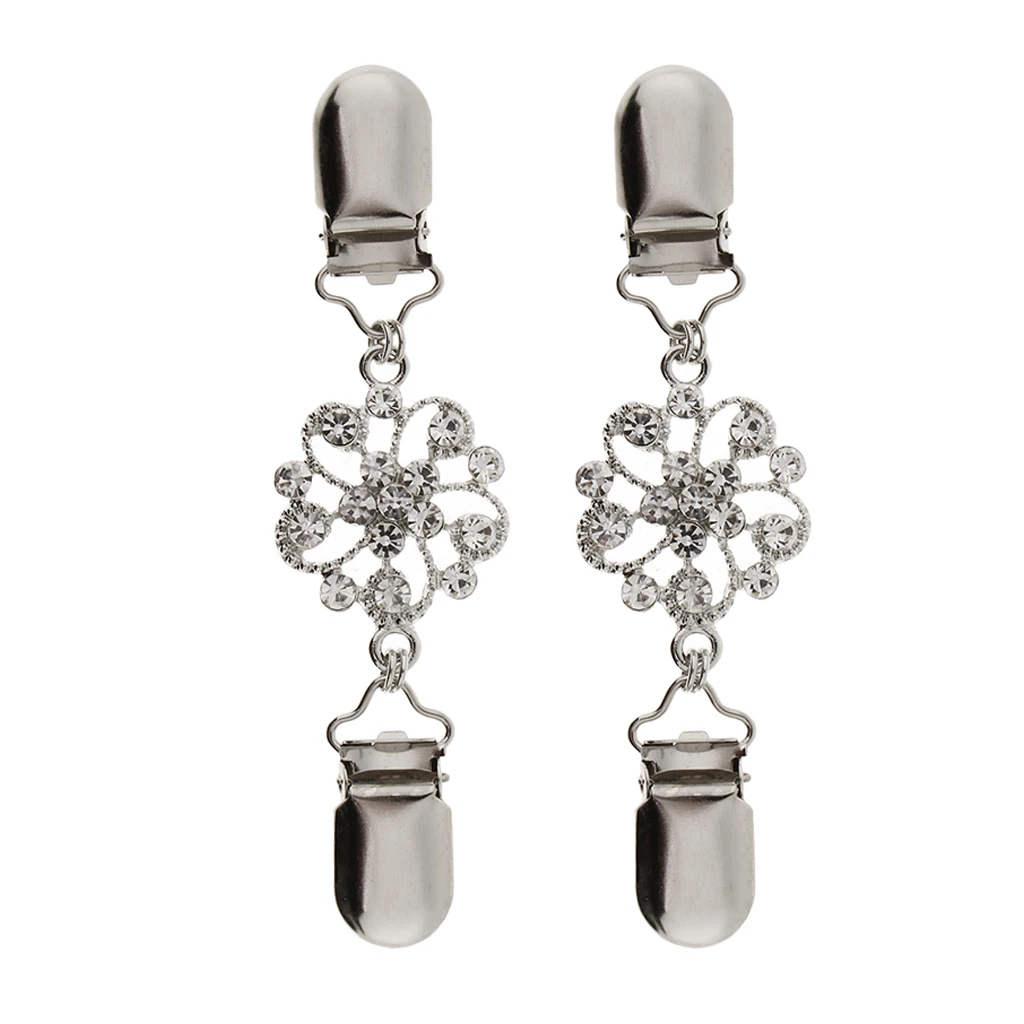 Pack of 2 Crystal Rhinestone Vintage Cardigan Sweater Clip Cloak Blouse Shirts Collar Clasp Fastener Brooch Pin Button