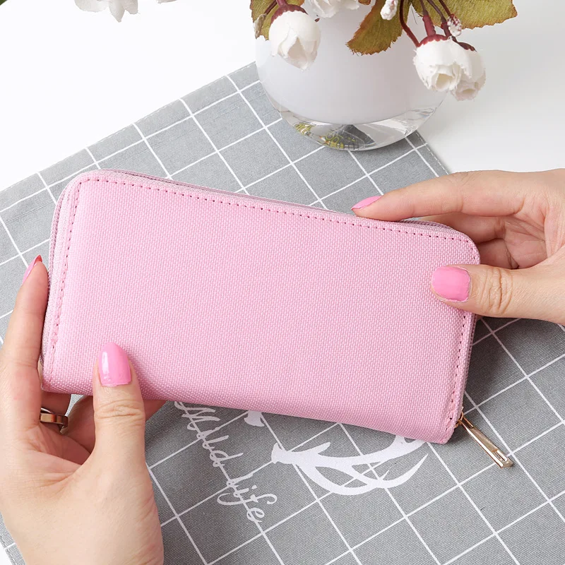 

Simple Solid Color Oxford Cloth Women's Single Pull Wallet Clutch Customizable