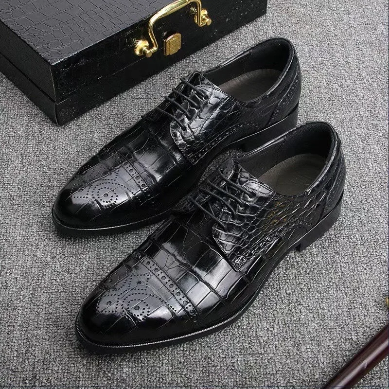 

Genuine Crocodile Belly Skin Businessmen Hollow-cut Dress Shoes Authentic Alligator Leather Male Fancy Lace-up Point Toe Shoes