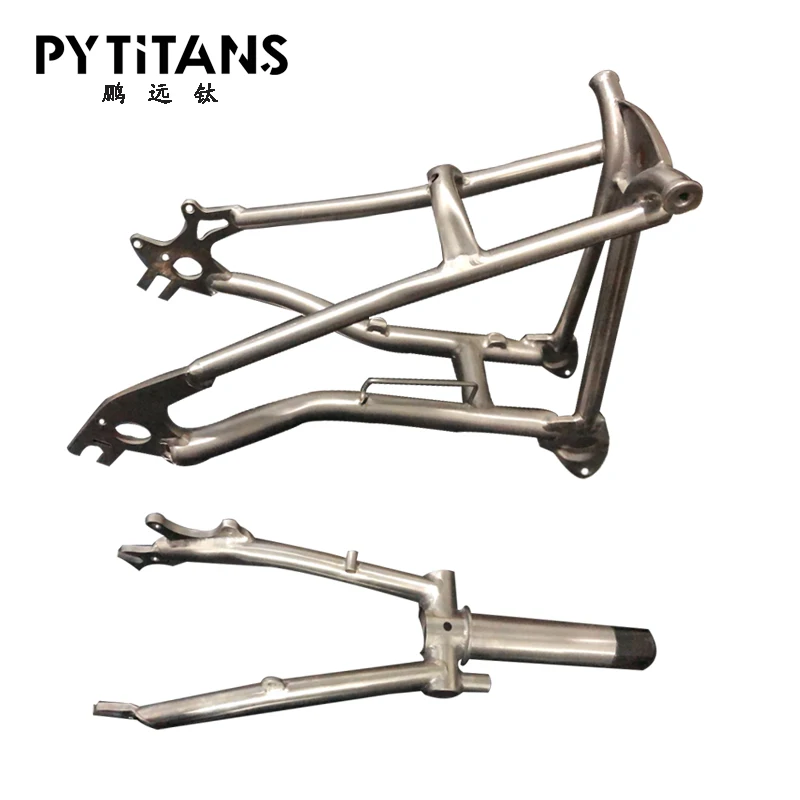 PYTITANS New Ultra light Titanium alloy bike frame front fork with Triangle Fork Disc Brake 16" for Brompton Bike Frame