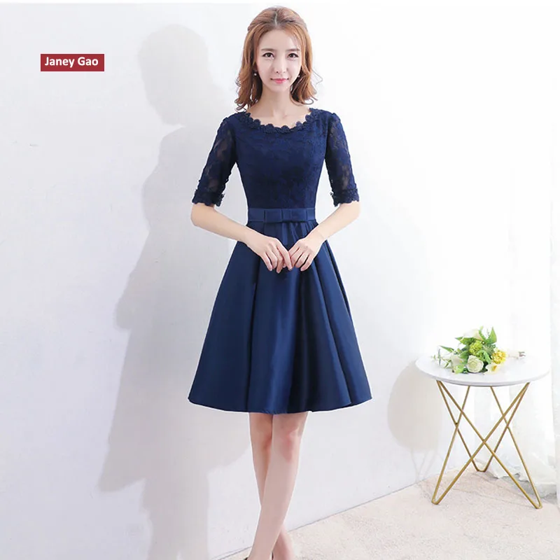 

JaneyGao Banquet Evening Dress Female 2019 New Elegant Birthday Party Short Prom Dresses Royal Blue With Short Sleeves