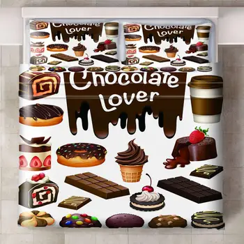 

3Pcs/Set Chocolate Lover Dessert Bedding Set Sheet Children Room Bed Sheet Pillow Case Bedding Set