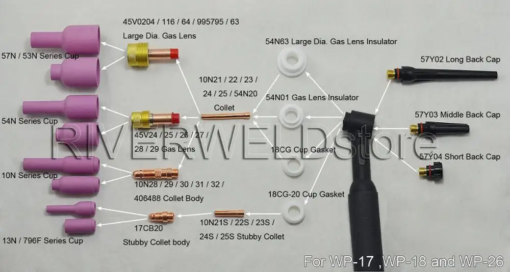 10 шт. TIG KIT Collets 10N21 0 5 мм Fit сварочный фонарь SR PTA DB WP 17 18 26 серия расходные материалы