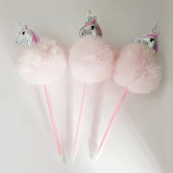 

Cartoon Unicorn Pompon Ballpoint Pens Plush Fur Ball Writting Canetas Escolar Kawaii Staitonery School Supplies Sweet Pink