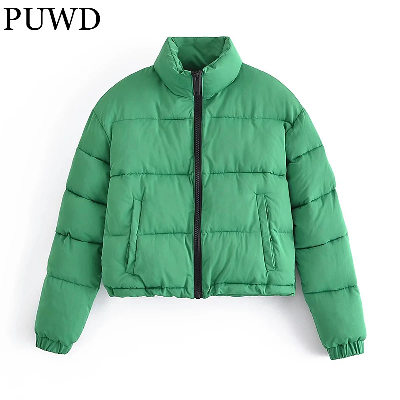 

Куртка PUWD женская короткая хлопковая, Повседневная теплая уличная однотонная парка на молнии, свободная плотная верхняя одежда, осень-зима 2021