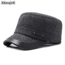 XdanqinX Кепка Snapback Мужская Зимняя Толстая теплая плоская кепка s армейские военные шапки регулируемый размер головы зимне наушники шапка среднего возраста папа Кепка