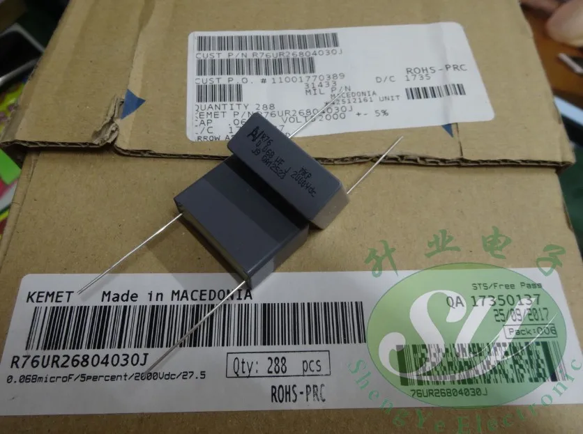50 шт. KEMET AV R76 series 0 068 мкФ/2000 V 68nf 683 MKP пленочные конденсаторы Новые 28 мм Бесплатная