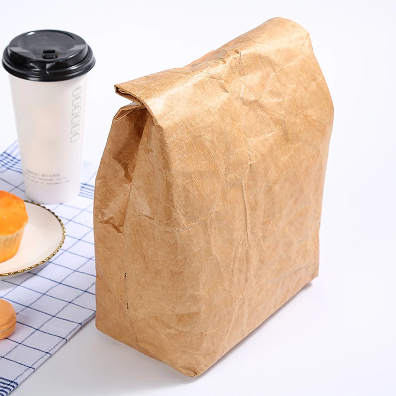 Foldable Reusable Leakproof Food Container Large Capacity Lunch Bag Waterproof Thermal Insulation Kraft Paper Aluminum Foil lunch bag bento bag