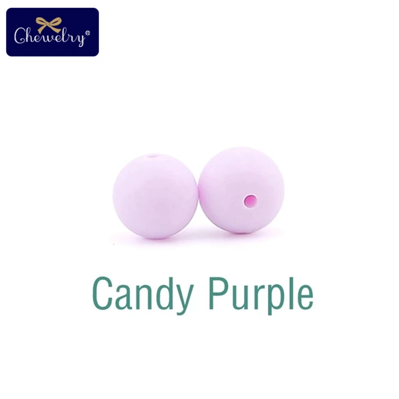 Candy Purple 100 шт 15 мм Детские Силиконовые Бусины пищевого качества Прорезыватель DIY аксессуары для кормления ювелирные изделия ожерелье браслет цепочка для соски для детей Prod - Цвет: Candy Purple