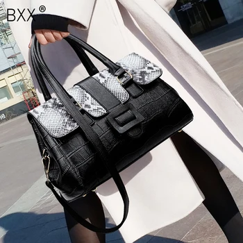 

[BXX] Fashion PU Leather Cross Body Shoulder Bags Ladies Vintage Snake Printing Women Handbag All-match Large Capacity Bag HE256