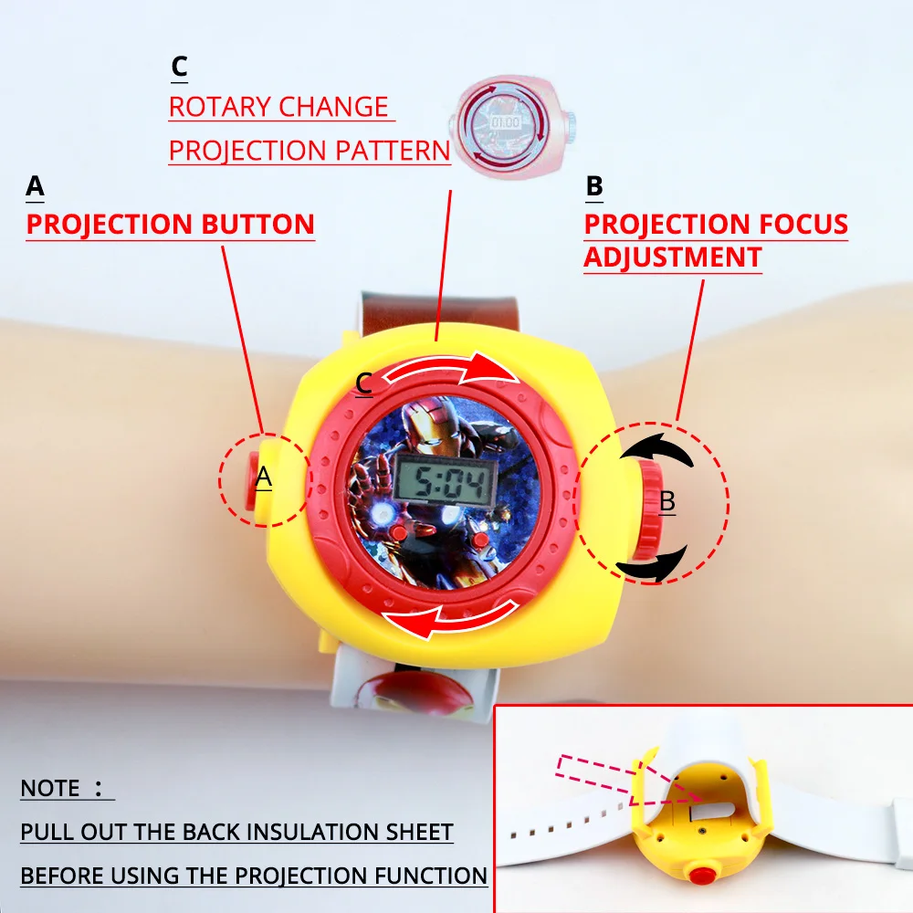 3D projekcja księżniczka elza dziewczyny zegarki dzieci gumowe cyfrowe Minnie zegarek dla dzieci chłopcy zegar na rękę prezent Dropshipping