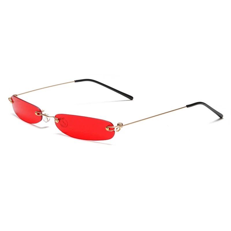 2 PCS Rimless Rectangle Sunglasses Men Women 90S Designer Tiny Narrow Frameless Tint Sun Glasses Shades-Golden, Frame Orange Sl