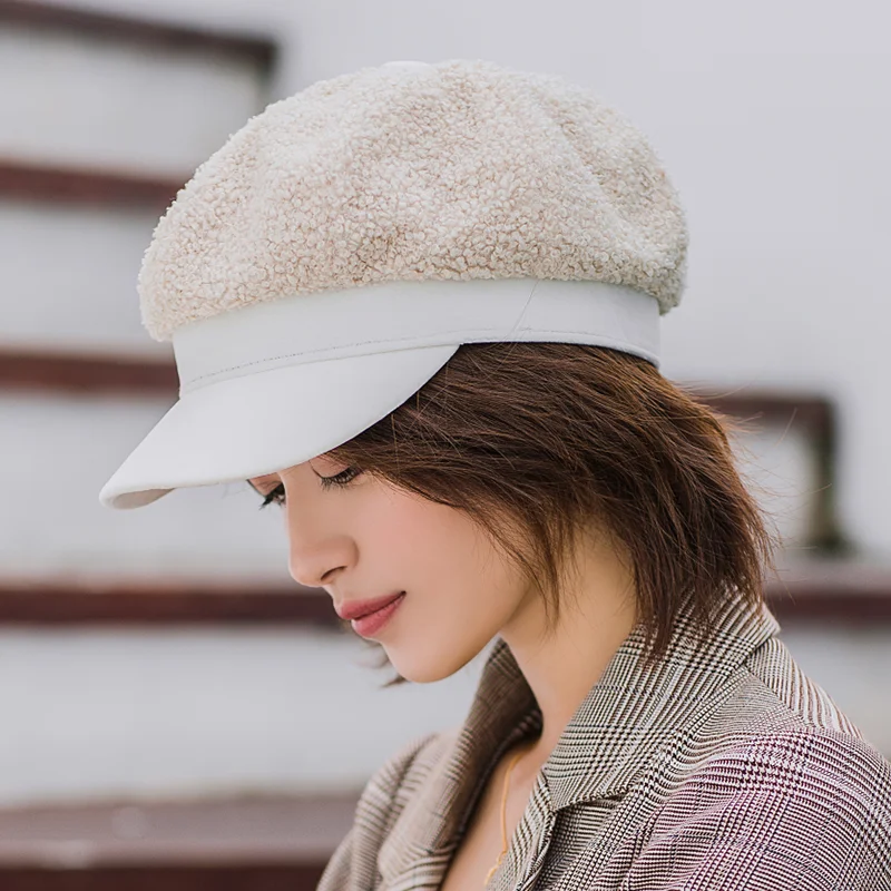 Женская зимняя военная шапка из искусственного меха с кожаной уличной плоской верхней мужской берет газетчика кепки-береты женская модная шляпа бренда Gorra