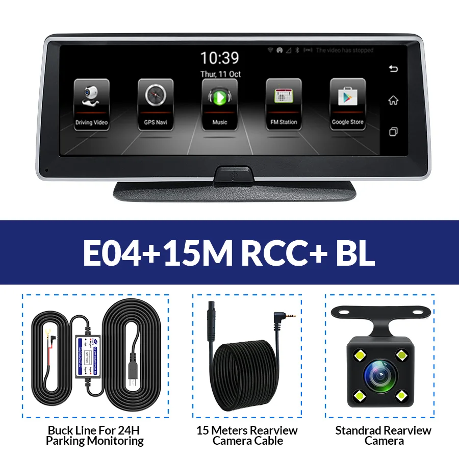 E04-15M RCC-BL E-ACE 4G Android автомобильный видеорегистратор 8 дюймов FHD 1080P авто камера видео рекордер двойной объектив Видеорегистраторы gps навигация ADAS удаленный монитор видеорегистратор - Название цвета: E04-15M RCC-BL