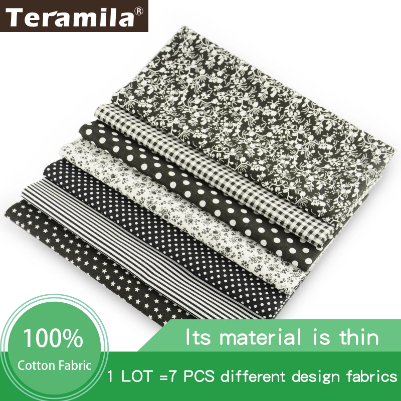 Teramila 7PCS Dark Color Series 100% Plain Cotton Fabric Charm Pack for DIY Quilting Patchwork Tecido Patchwork Telas Decoration