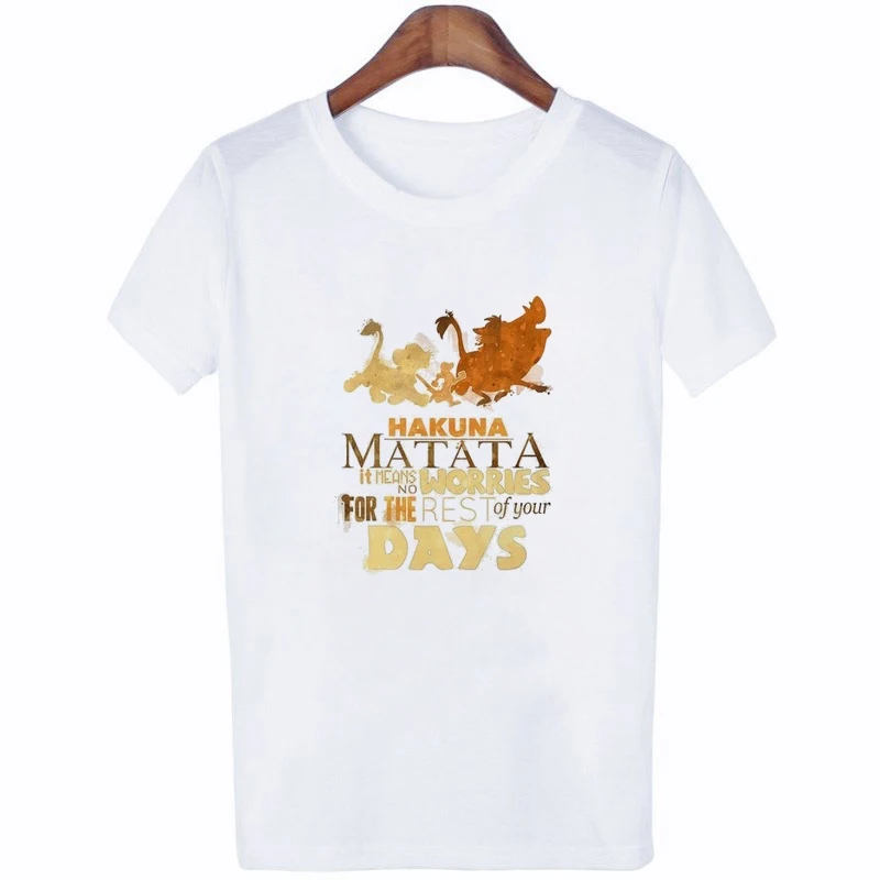 ZOGANKIN Hakuna Matata Женская футболка летние топы с круглым вырезом Футболка с мультяшным принтом милые женские футболки с рисунками Топы