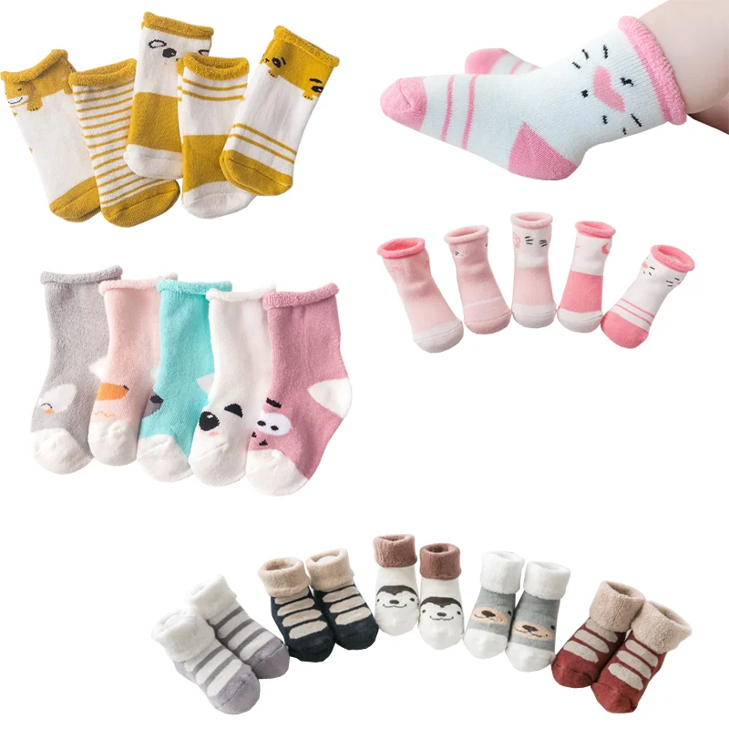 5Pair/lot new cartoon baby children's socks autumn and winter cotton warm baby foot sock