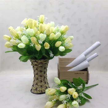 

45 Heads Tulip Fake Artificial Flower Bouquet Real Touch Silk Tulip Flowers Party Valentine's Day Wedding Home Decoration