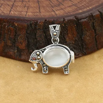 

925 Sterling Silver Jewelry Retro Thai Silver Women Models Popular Inlaid Marcasite Opal Elephant Pendant Pendant