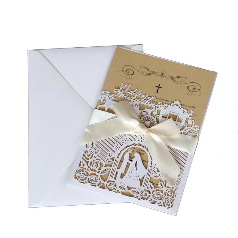  10pcs Wedding Invitations Lace Pattern Cards Laser Cut Paper Cards Announcement Greeting Postcards  - 4000444557667