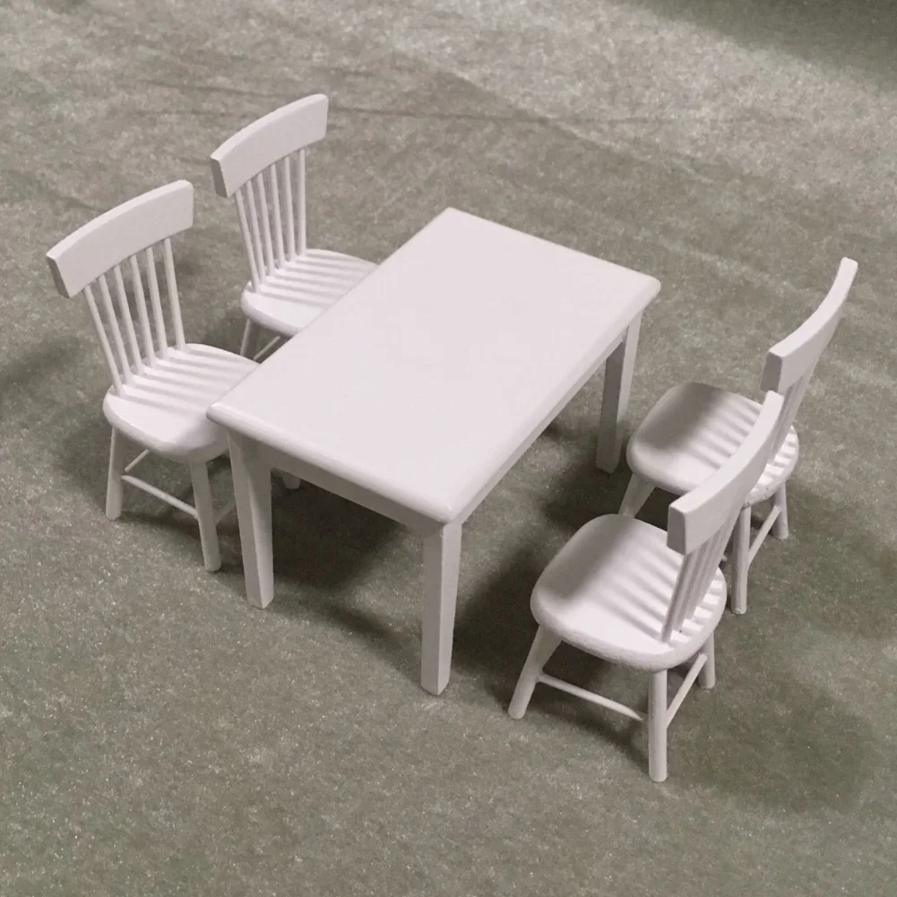40# 5Pcs/Set 1/12 Exquisite Dollhouse Mini Furniture Dining Table Chair Set Toy Model Good Decor