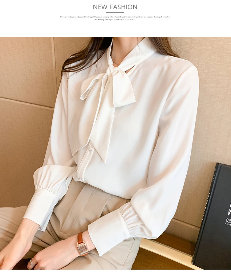 H Han Queen New Arrival Shirt Womens Blouse Vintage Work Casual Tops Chiffon Blouse Bow Elegant Loose Women Business Shirts 2021 white long sleeve top