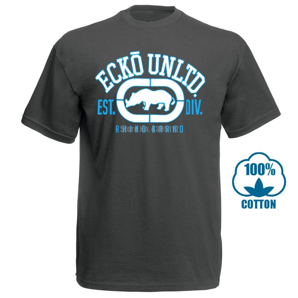 Ecko Unltd Мужская футболка с принтом носорога, топы, Мужская футболка, летняя хлопковая футболка с короткими рукавами, 010823 - Цвет: Темно-серый