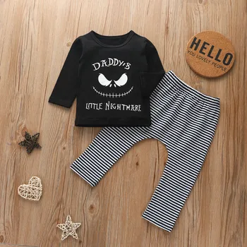 

Baby Boys Clothes Set 2020 Halloween Costume For Baby Boy Clothing Printed Tops Stripe Pants 2pcs Outfits Toddler Boy Clothes