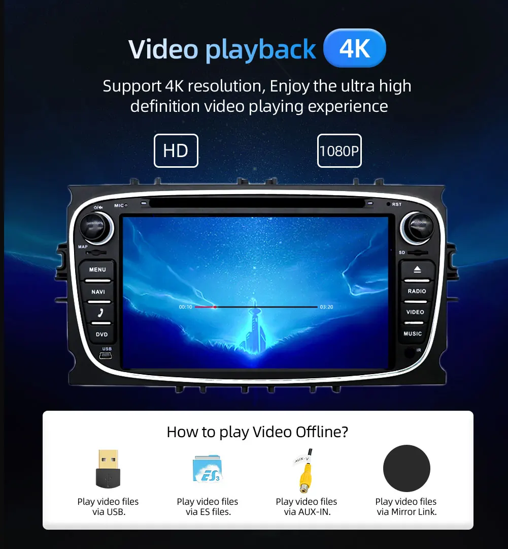 Для Ford 2 din Android 9,0 Автомобильный мультимедийный DVD плеер для Ford Focus Mondeo S-MAX C-MAX Galaxy 4 ГБ, 64 ГБ, радио 2din gps Navi головное устройство