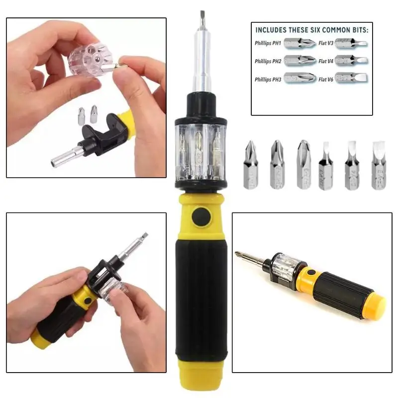 55 Steel Rotating Screwdriver Multi-functional 6-in-1 Combination Quick Switching Telescopic Screw Bits Hand Tools