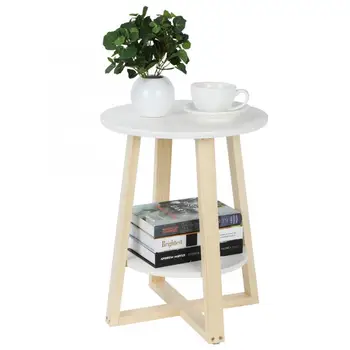 

2 Tiers simple and modern Nightstand with Storage Modern White 40x 40x50.5cm Round Side Table
