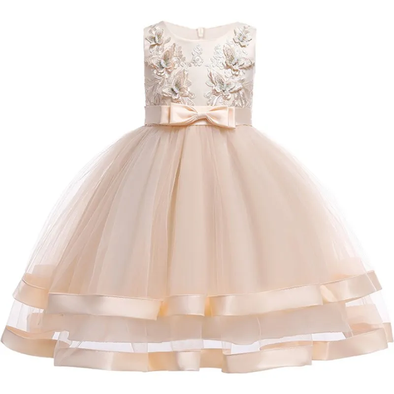 2019 filles princesse robes haut de gamme enfants présentateur robes perles dentelle décoration enfants mariée robes fille vêtements