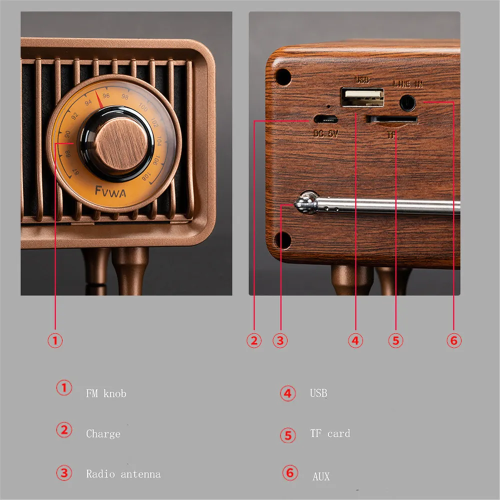 US $24.93 - 28.50 Bluetooth Speaker Retro Subwoofer Radio Memory Card U Disk High Sound Quality Indoor Wireless Portable Speaker