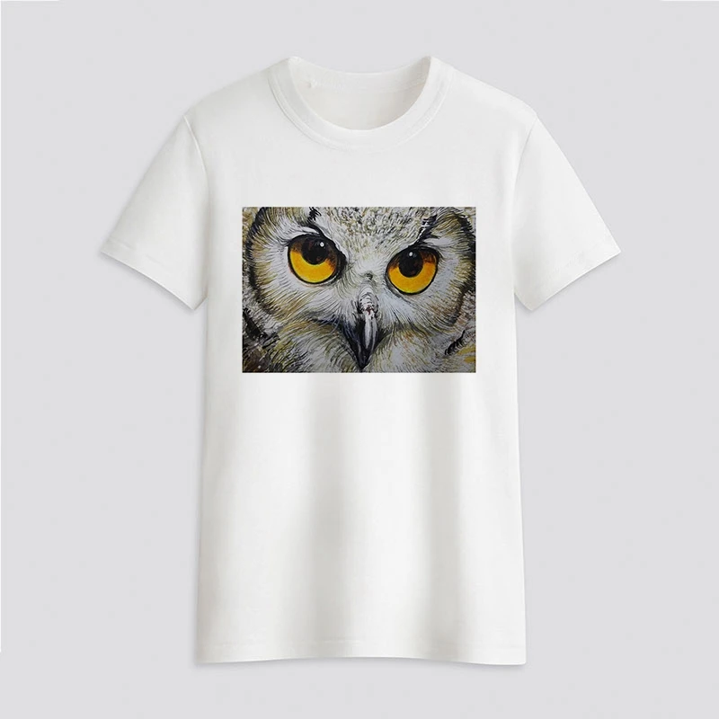 Women's T-shirt Owl live shot Print T-shirt Clothes White TShirt Harajuku Graphic T-shirt Fashion Landscape T-shirt Female