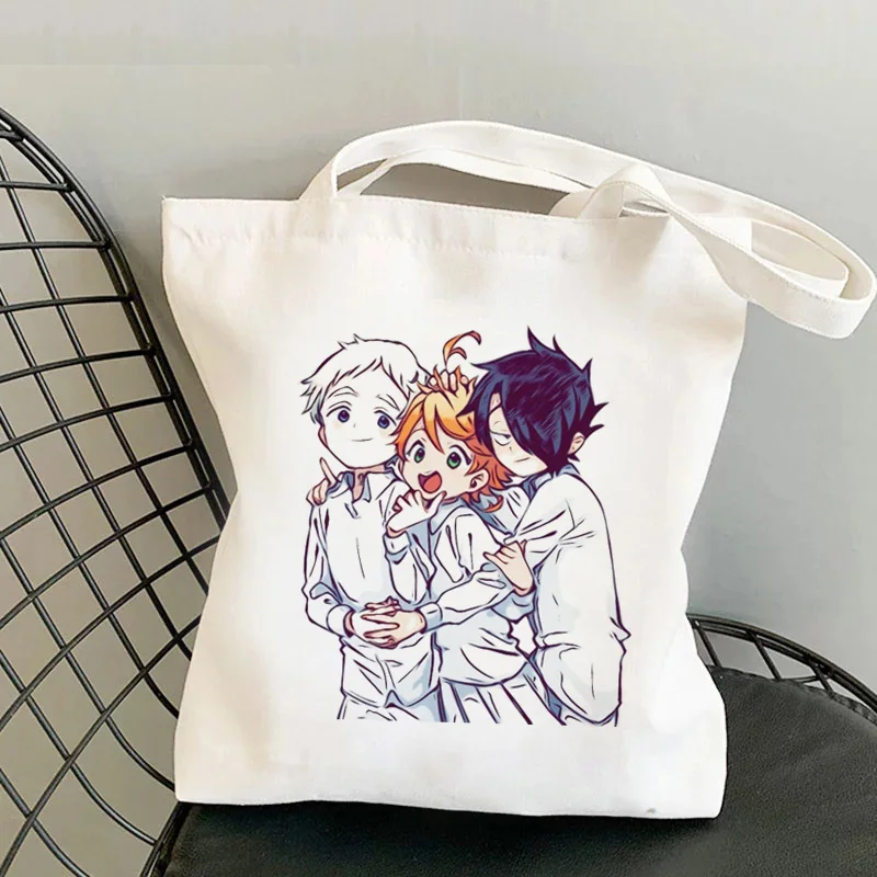 Bolsa de compras the Promise Neverland, bolsa de compras de lona reciclada, bolsas de tela, bolso plegable