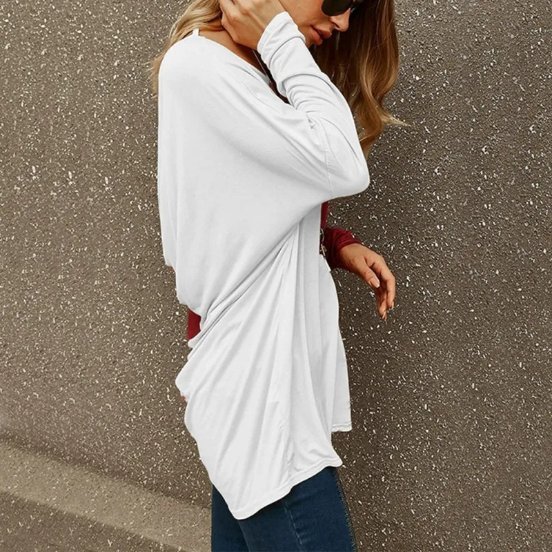 

Autumn Women T-Shirt Sexy Big Backless Long-sleeved T Shirt Mid-length Loose Casual Top