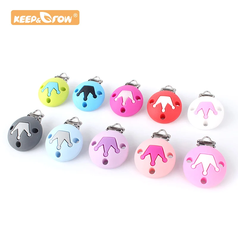 

Keep&Grow 1pc Round Silicone teether Crown Sheap metal Clip Pacifier silicone rodent DIY Accessories Anti-drop Pacifier Holder