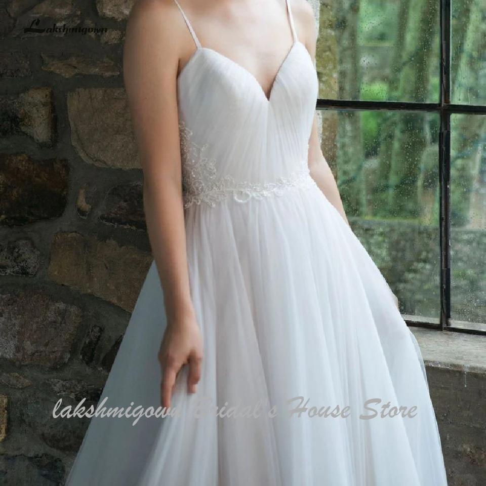 Lakshmigown белое Бохо свадебное платье Спагетти ремни Vestidos de Novia плиссированные сексуальные свадебные белые свадебные платья из фатина пляжные