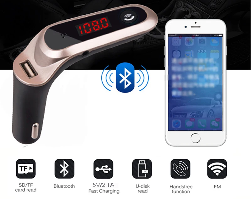 4-in-1 Hands Free Wireless Bluetooth FM Transmitter AUX Modulator Car Kit MP3 Player SD USB TF LCD Car Accessories
