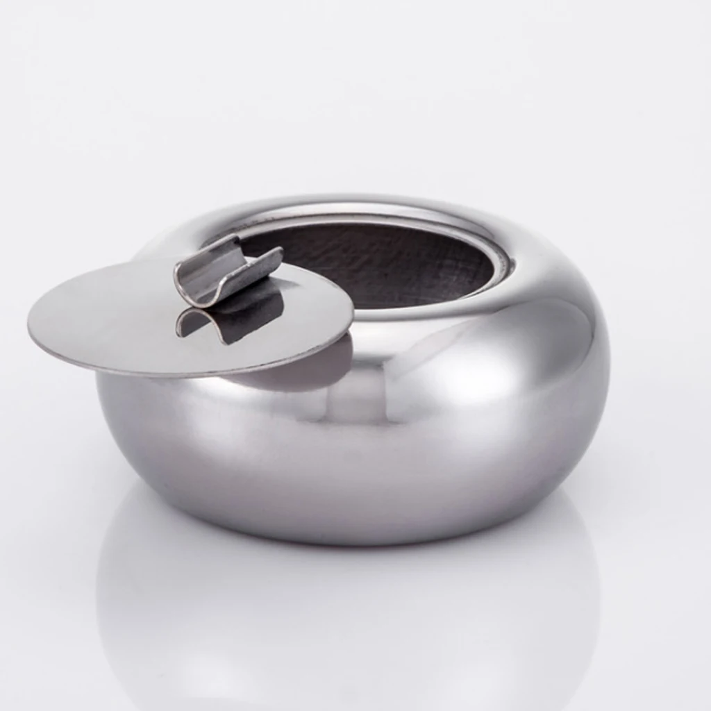 Stainless Steel Tabletop Ashtray with Cigarette Holder Windproof Unbreakable