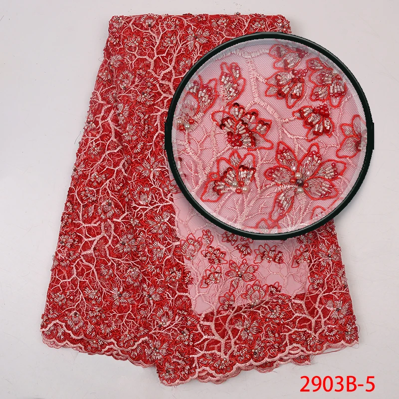 Fashion African Lace Fabric High Quality Lilac Lace Nigerian Lace Fabric 2019 High Quality Lace With Beaded 5yards QF2903B-1