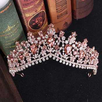 

Big Queen Princess Crown Diadem Green Red Rhinestone Gold Headdress Head Crystal Tiara Bridal Wedding Hair Jewelry Accessories