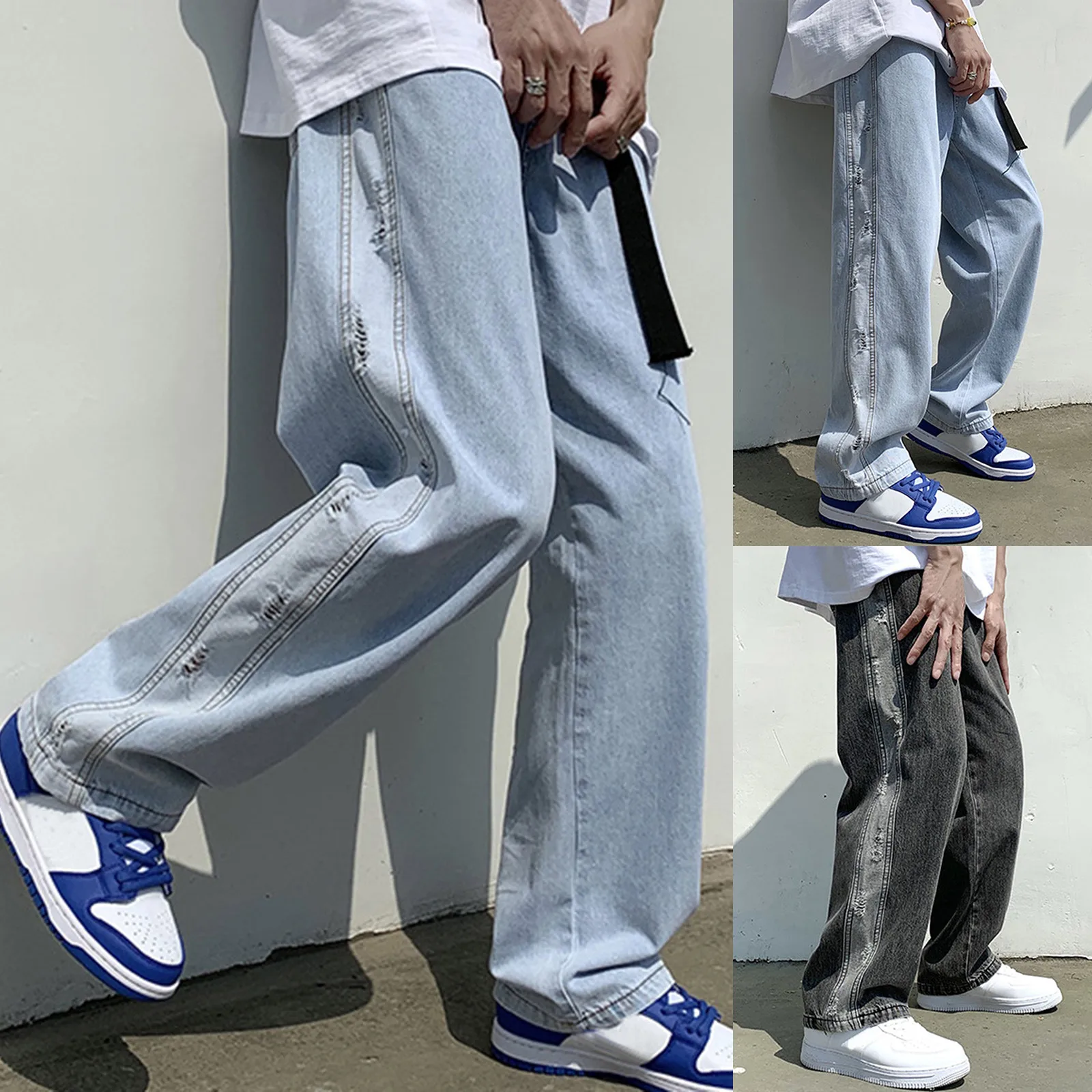 2021 Men's Fashion Plus-size Loose Jeans Street Wide Leg Trousers Pants High Quality Comfy Daily Casual Jeans Fast Free Shipping 1